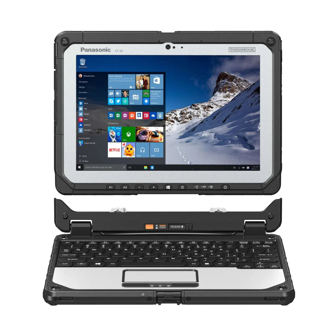 Toughbook 20 MK1, CF-20A4384VM, 10.1" Fully Rugged 2-In-1, 16GB, 256GB SSD, Backlit Keyboard, No Cameras, Windows 10 Pro | Low Hours