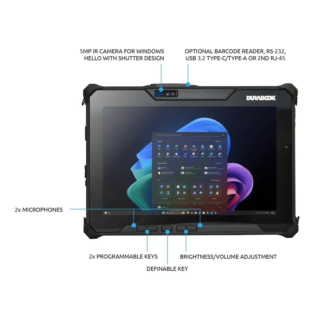 Durabook R10, Tablet Only, Intel Core Ultra 5 226V, 10.1” WUXGA Sunlight Readable, 16GB, 256GB SSD, 4G LTE, dGPS, Windows 11 Pro. - Rugged Books