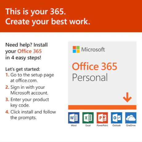 Microsoft Office 365 Personal - Subscription License - 1 PC/Mac, 1 Person - 12 Month - Non - commercial - Available via Electronic - Handheld, Mac, PC - Rugged Books Inc.