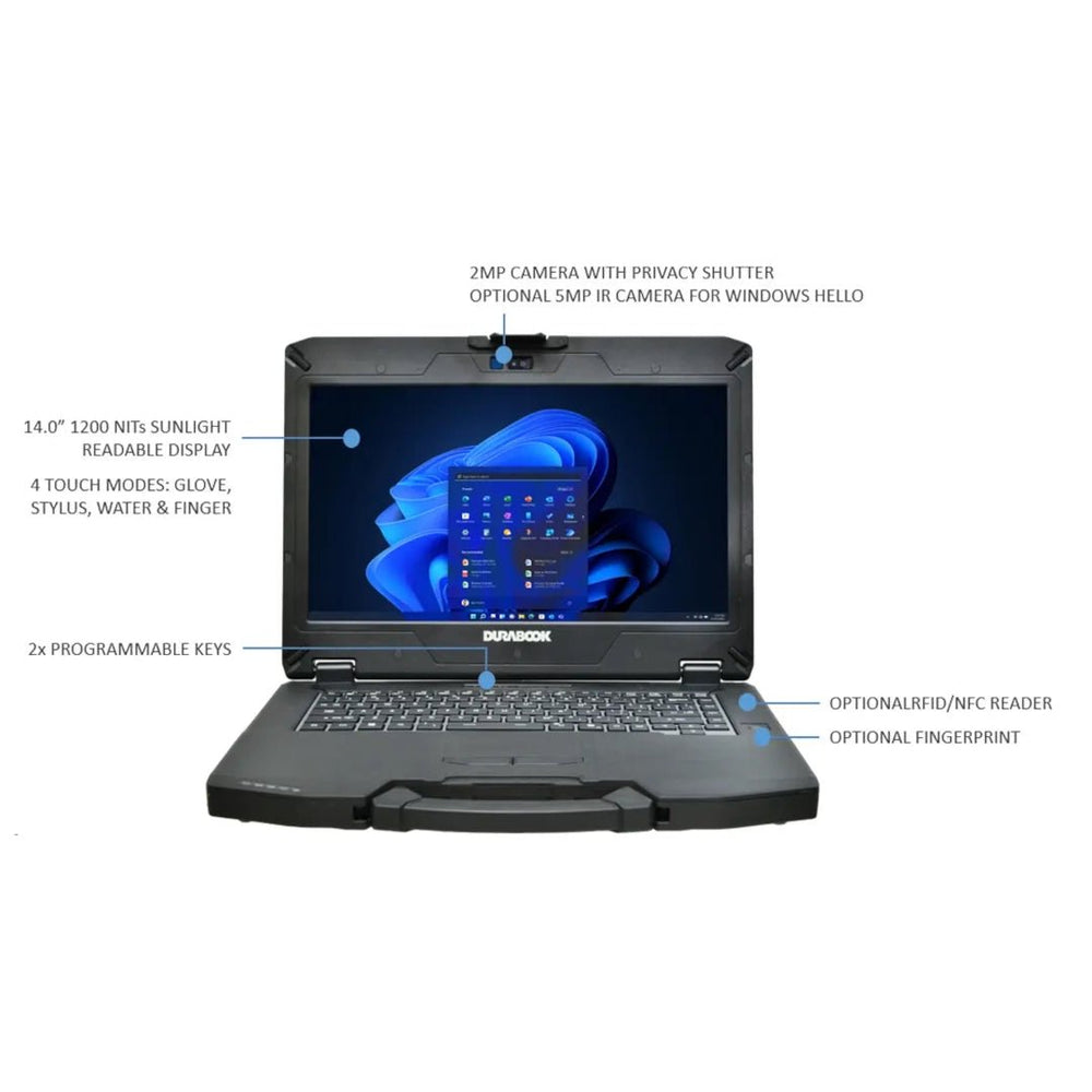 S14 Rugged Laptop, Intel Core Ultra 5 - 125U, 14" FHD, 16GB, 256GB SSD, Windows 11 Pro. - Rugged Books Inc.