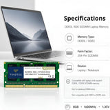 Timetec 8GB DDR3 1600MHz SODIMM Laptop RAM | 76TT16NUSL2R8-8G