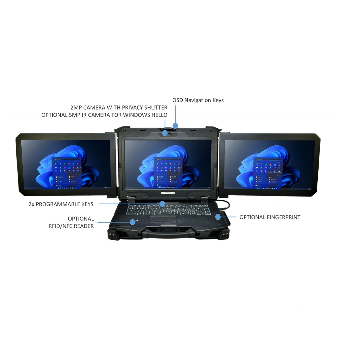 Durabook Z14I-DX3, Intel Core Ultra 5 125U, 3x 14.0" FHD Touch 1200 nits, 16GB (8+8) 256GB SSD, Webcam, 1x Battery, Windows 11 Pro.