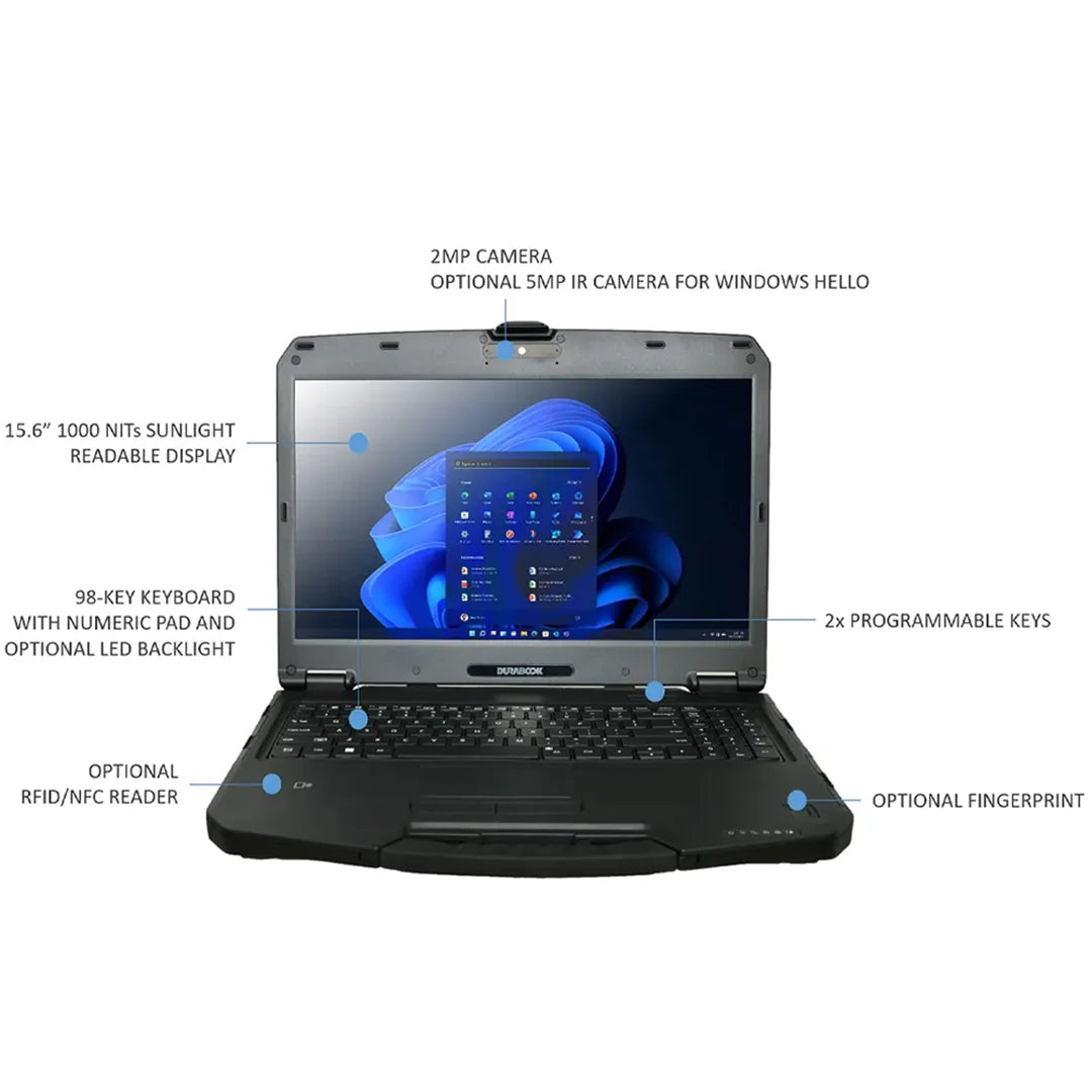 Durabook S15 – Intel Core i7-1255U vPro, 15,6 Zoll FHD, Windows 11 Pro, Tastatur mit Hintergrundbeleuchtung und Ziffernblock