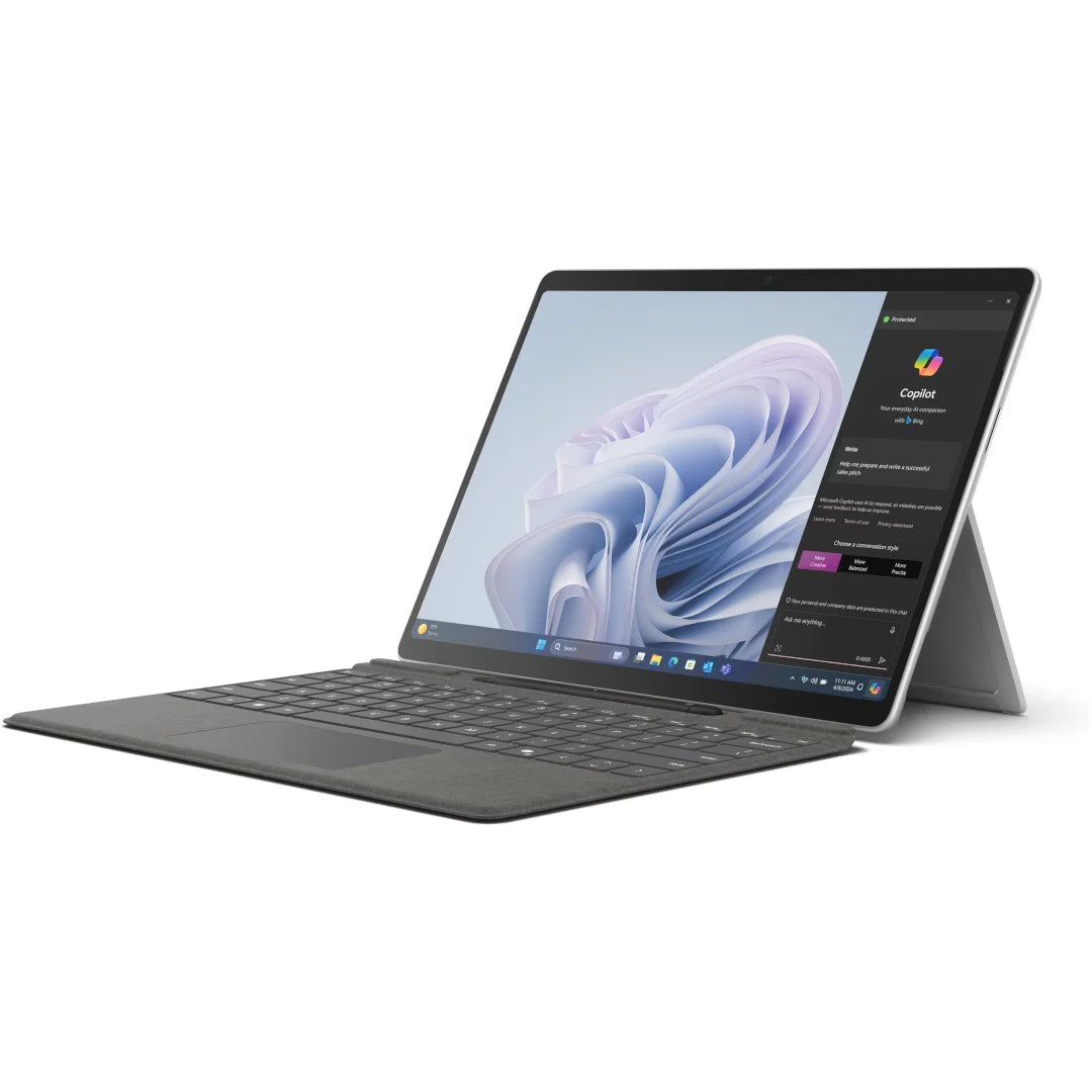 Surface Pro 10, 13" Tablet with Keyboard & Pen, Platinum, Intel Core Ultra 7 165U, Windows 11 Pro.