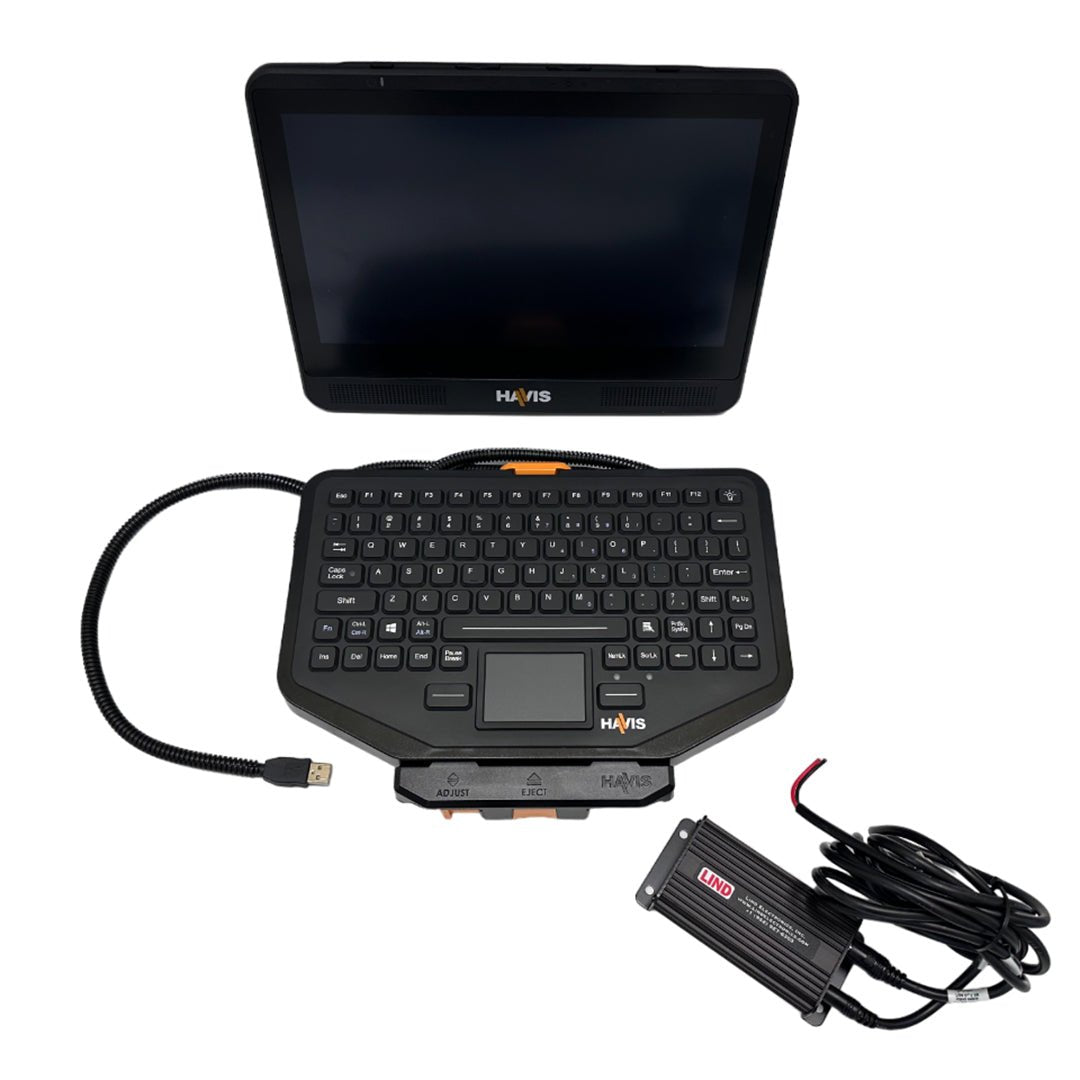 Complete Set - TSD - 201 | 12.5″ Capacitive Touch Screen Display With Integrated Hub and PKG - KB - 106 | USB QWERTY Keyboard With Mount (No Emergency Key) - Rugged Books Inc.