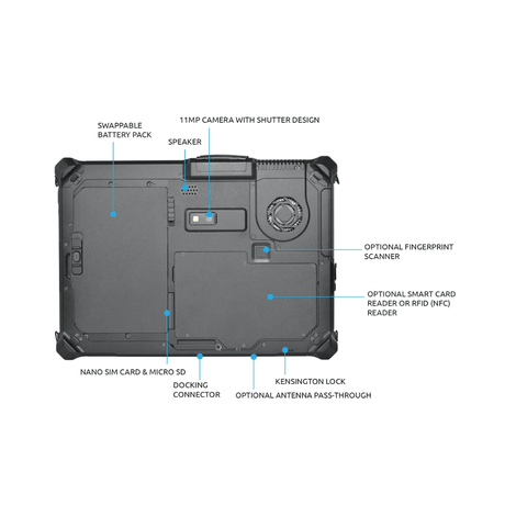 Durabook R10, Tablet Only, Intel Core Ultra 5 226V, 10.1” WUXGA Sunlight Readable, 16GB, 256GB SSD, 4G LTE, dGPS, Windows 11 Pro. - Rugged Books