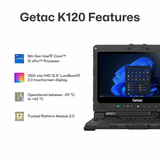 Getac K120, 12.5" FHD Rugged, 2 - in - 1, Intel Core i5 - 8250U, 16GB, 1TB SSD, 4G LTE, Windows 11 Pro - Rugged Books Inc.