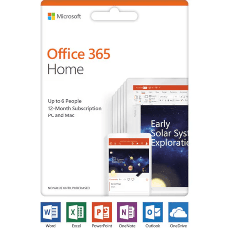 Microsoft Office 365 Home - Subscription License - Up to 6 User, Up to 6 PC/Mac - 1 Year - Available via Electronic - PC, Intel - based Mac - Rugged Books Inc.