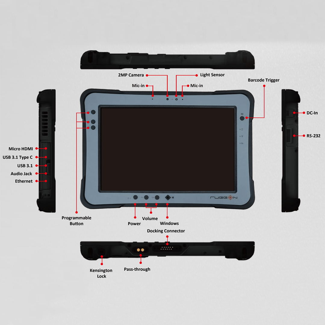 RuggOn Rextorm PX501G3, 10.1" Fully Rugged, Intel Core i5 - 8250U, 8GB, 256GB SSD, 4G LTE, Windows 11 Pro. (TAA Compliant) - Rugged Books Inc.